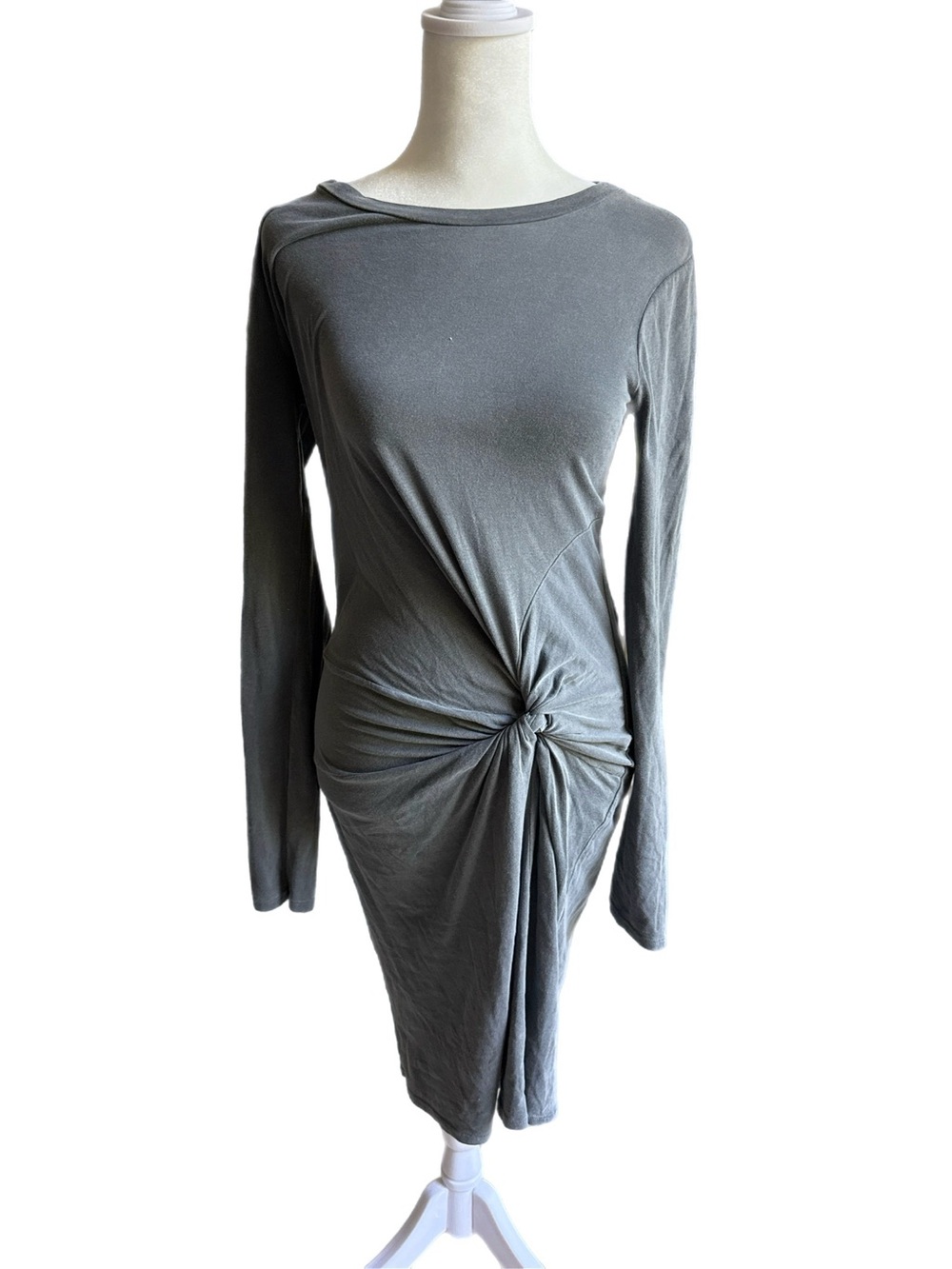 Stateside Slate Gray Knot-Front Long Sleeve Midi Dress